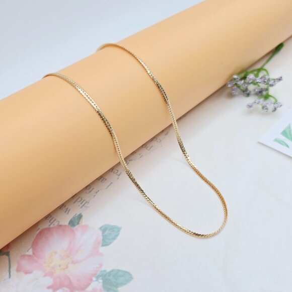 Elegant Rose Gold Flat Chain Necklace, 18 Inch, Gold Plated Brass, XPNL0052 - Picture 3 of 12